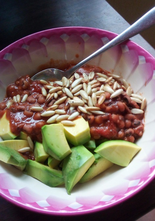 beans avocado and pumpkin seeds